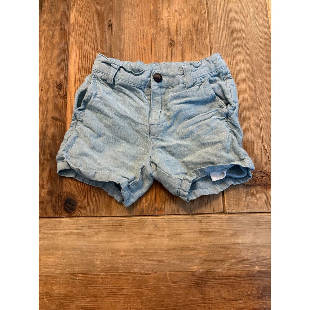 Janie and Jack Boys 2T Light Blue Linen Cotton Blend Cuffed Shorts